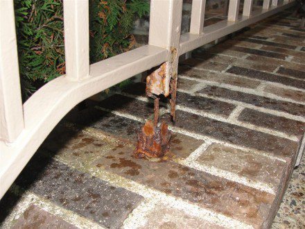 Exterior: rusted guardrails