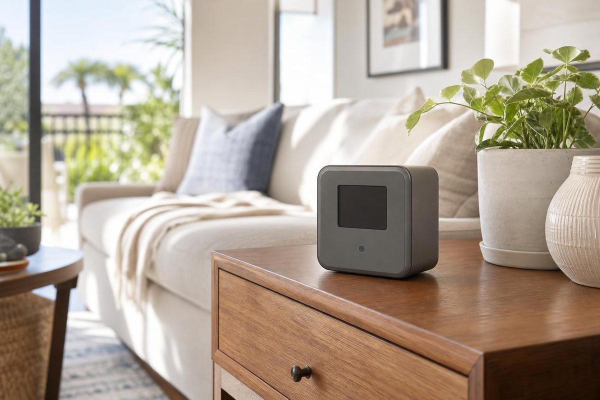 A continuous radon monitor on a side table