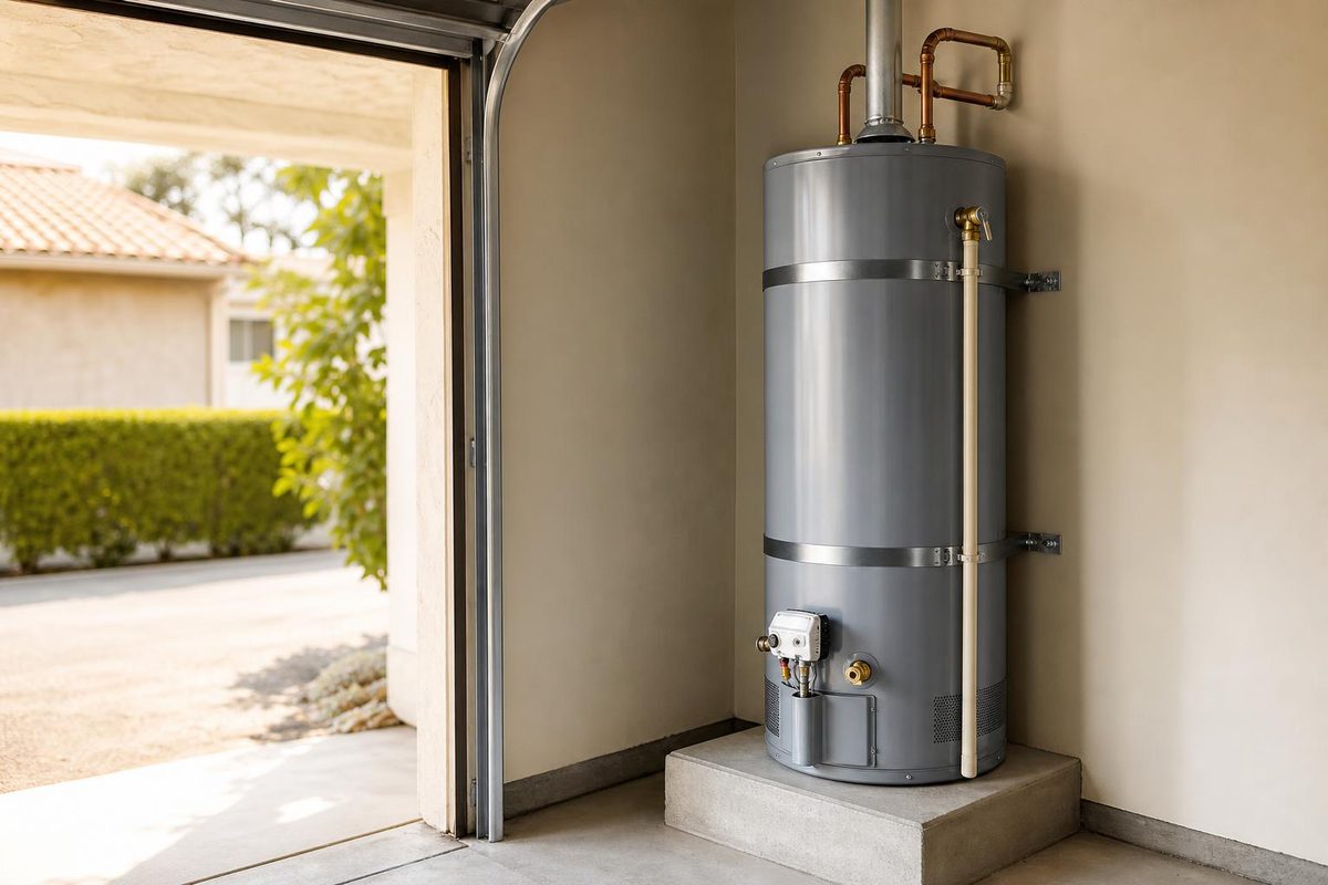 A newly installed water heater with fresh seismic strapping and copper lines